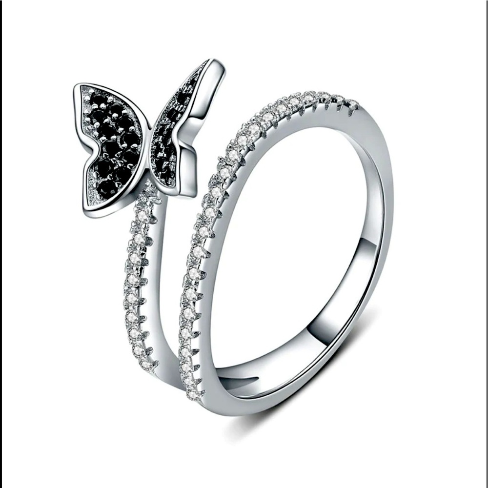 Sterling Silver Black Spinal Elegant Butterfly Ring